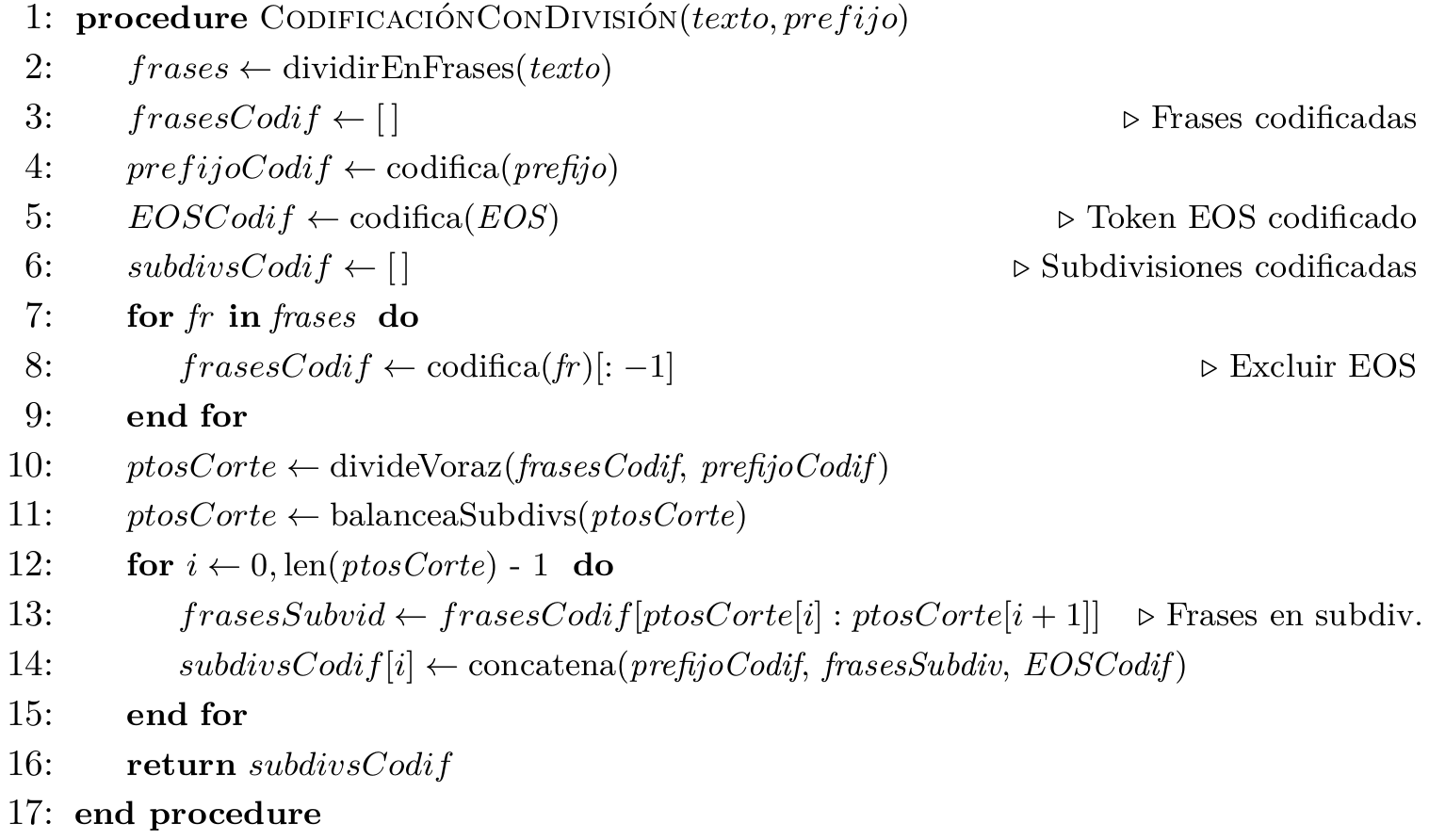 División y codificación del texto.