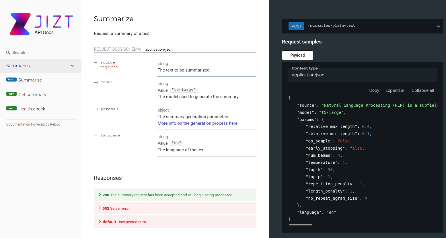 Captura de pantalla de la especificación de la API REST.